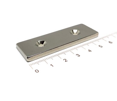 Blokmagneet schroefgat 60x20x4 mm