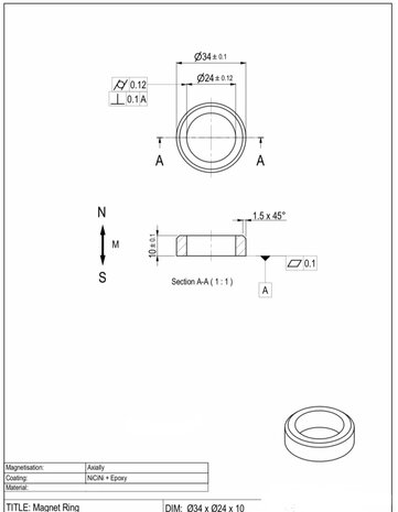 technische tekening magneetring zwart