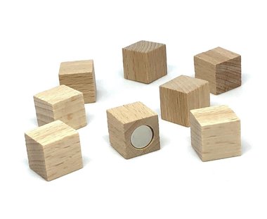 Sterke houten magneetblokjes 15 x 15 mm - set van 8 stuks
