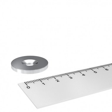 Metalen schijf 27x3 mm met verzonken gat als basis voor magneten