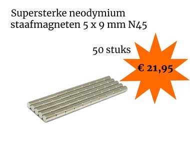 Voordeelset 50 stuks neodymium staafmagneten 5 x 9 mm N45