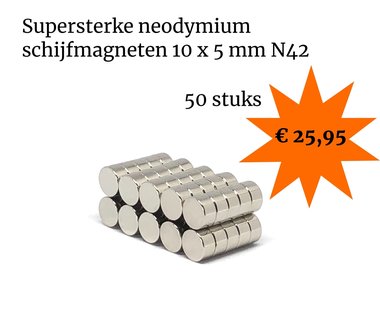 Voordeelset 50 stuks neodymium schijfmagneten 10 x 5 mm N42