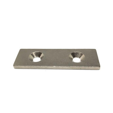 Metalen plaat 60x20x3 mm vernikkeld met verzonken gat als basis voor magneten