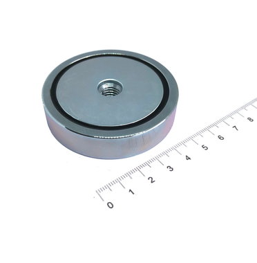 Neodymium Potmagneet 63 mm M10 binnendraad 112 KG gegalvaniseerd