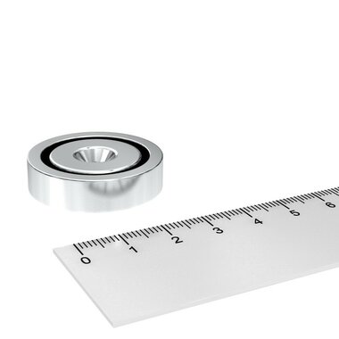 Neodymium Potmagneet 32 mm verzonken gat 28 KG vernikkeld