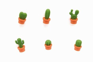 Cactus magneten van Qualy oranje pot - set van 6 stuks