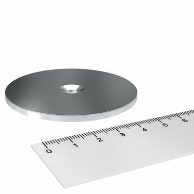 Metalen schijf 65x3 mm met verzonken gat als basis voor magneten