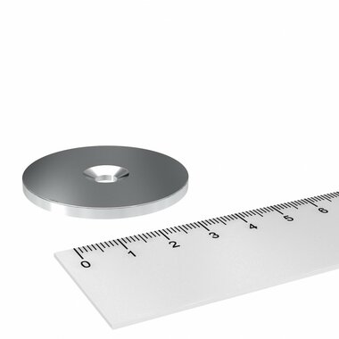 Metalen schijf 42x3 mm met verzonken gat als basis voor magneten