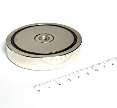 Neodymium Potmagneet 75 x 15 mm M10 binnendraad 200 KG vernikkeld