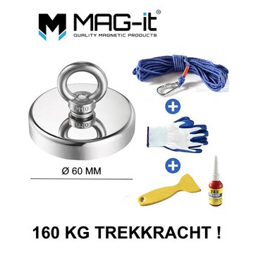 MAG-it® Vismagneet set compleet – trekkracht 160 KG – Superkwaliteit!