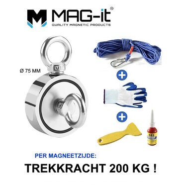 MAG-it® Vismagneet set compleet – trekkracht 2 X 200 KG – Superkwaliteit!