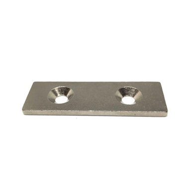 Metalen plaat 60x20x3 mm gegalvaniseerd met verzonken gat als basis voor magneten