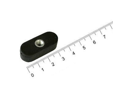 Rubber potmagneet rechthoek afgerond 30x12x8 mm M4 binnendraad 3,3 KG gegalvaniseerd