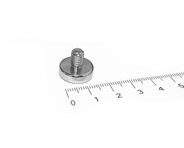 Neodymium Potmagneet 16 x 4,5 mm met M6 buitendraad 9,6 KG vernikkeld