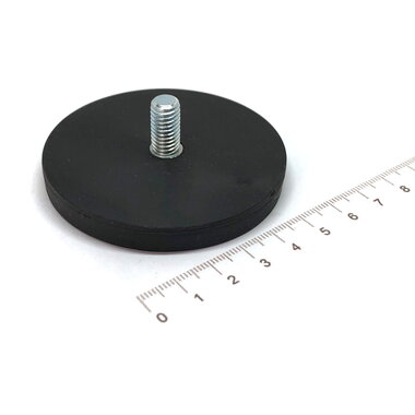 Rubber potmagneet 66 mm M6 buitendraad 25 KG gegalvaniseerd