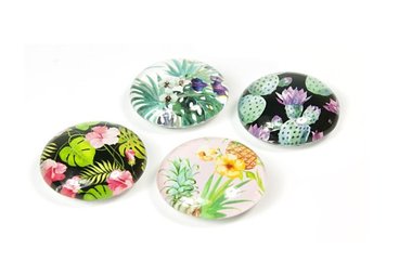 Oerwoud magneten - Jungle Flower - set van 4 glazen magneten